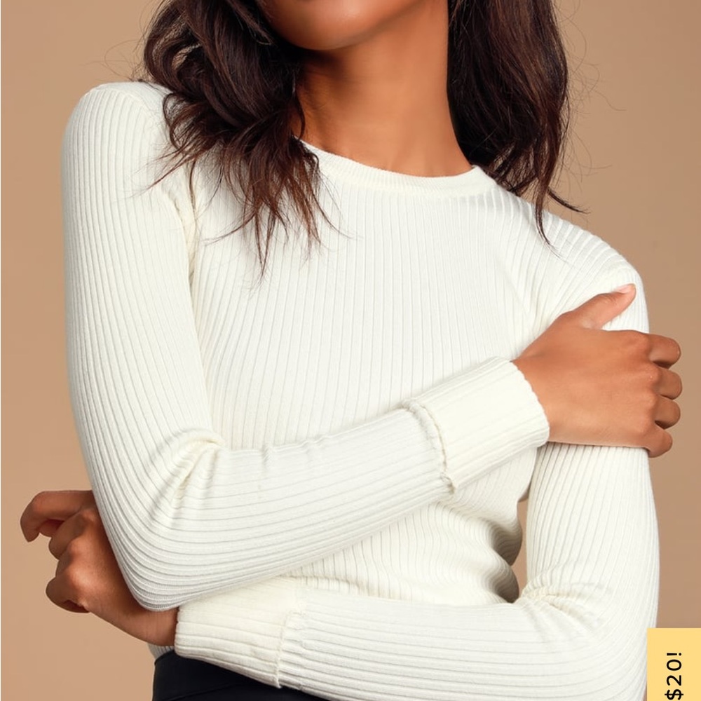Karlee Ivory Ribbed Knit Long Sleeve Sweater Top
